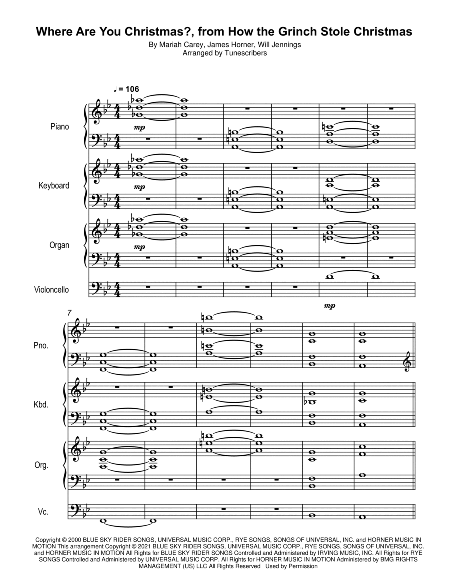 Where Are You Christmas?, from How the Grinch Stole Christmas Small Ensemble scores gallery preview page 1