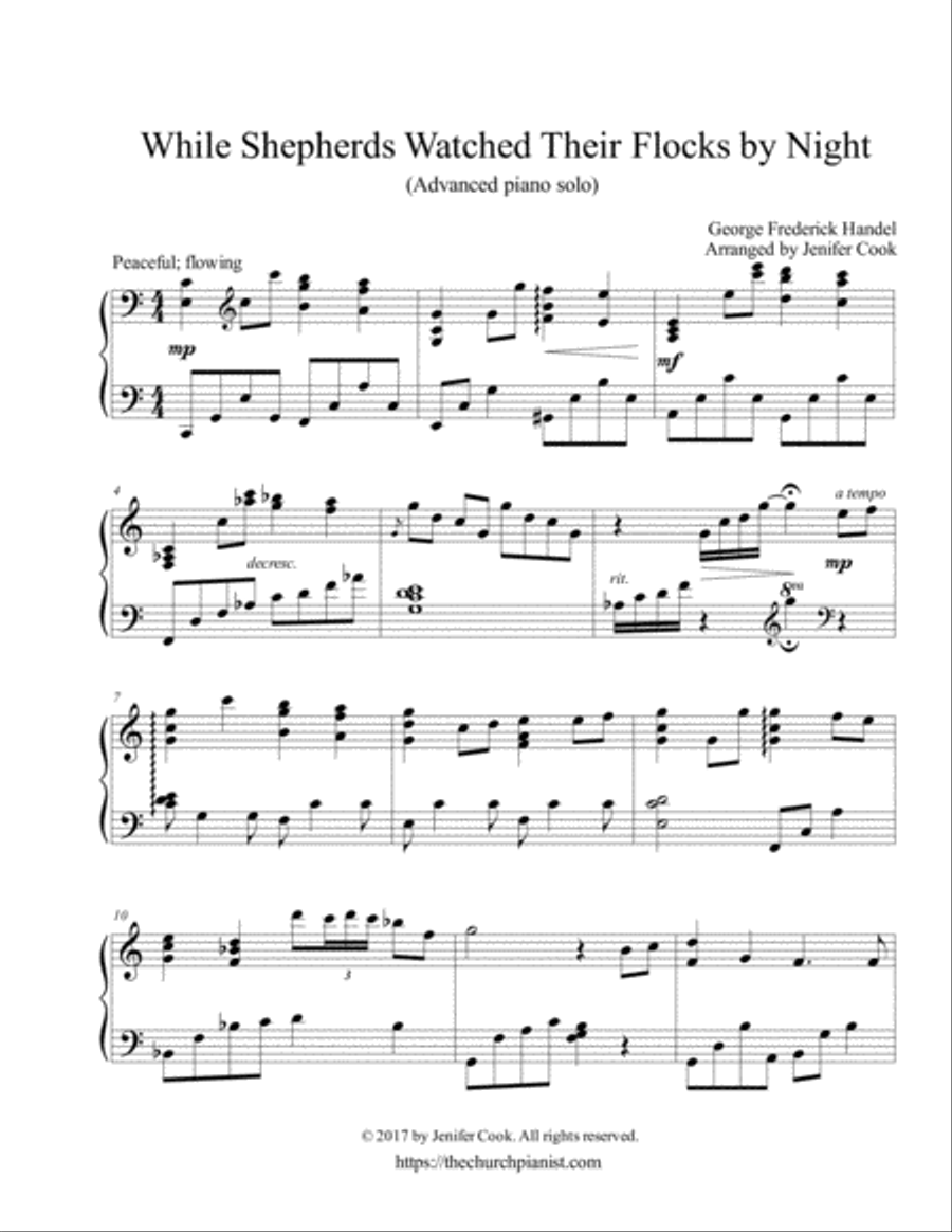 While Shepherds Watched Their Flocks by Night Piano Solo scores gallery preview page 1