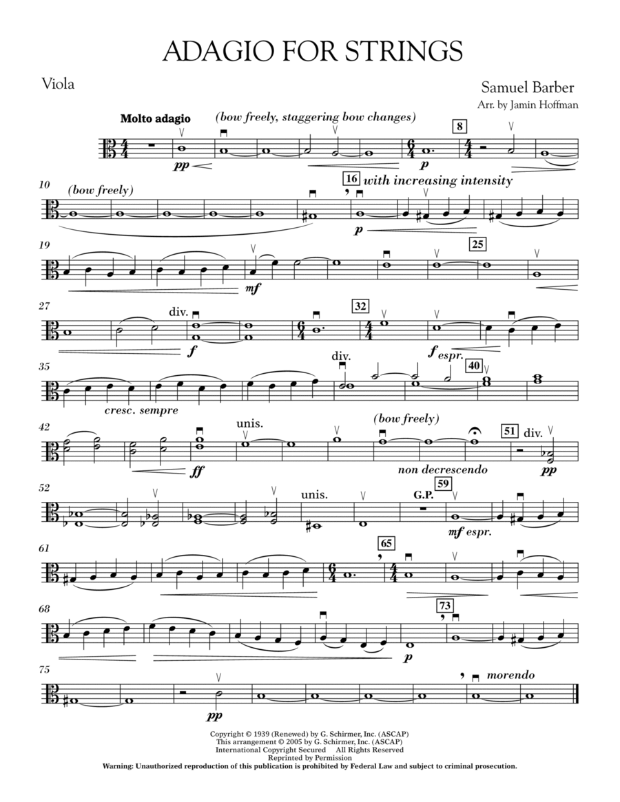 Adagio For Strings - Viola String Orchestra scores gallery preview page 1