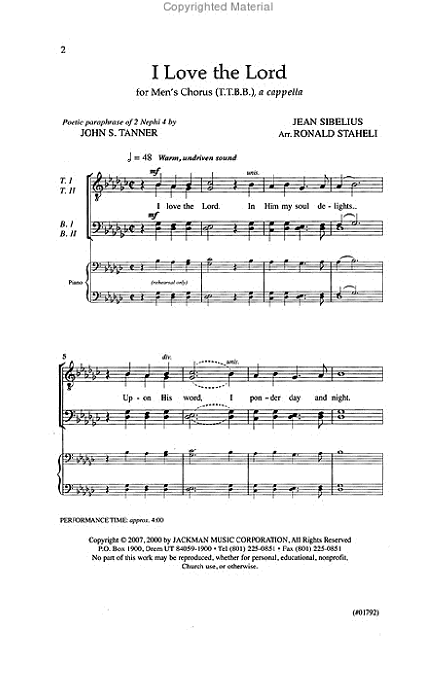 I Love the Lord - TTBB, a cappella image number null