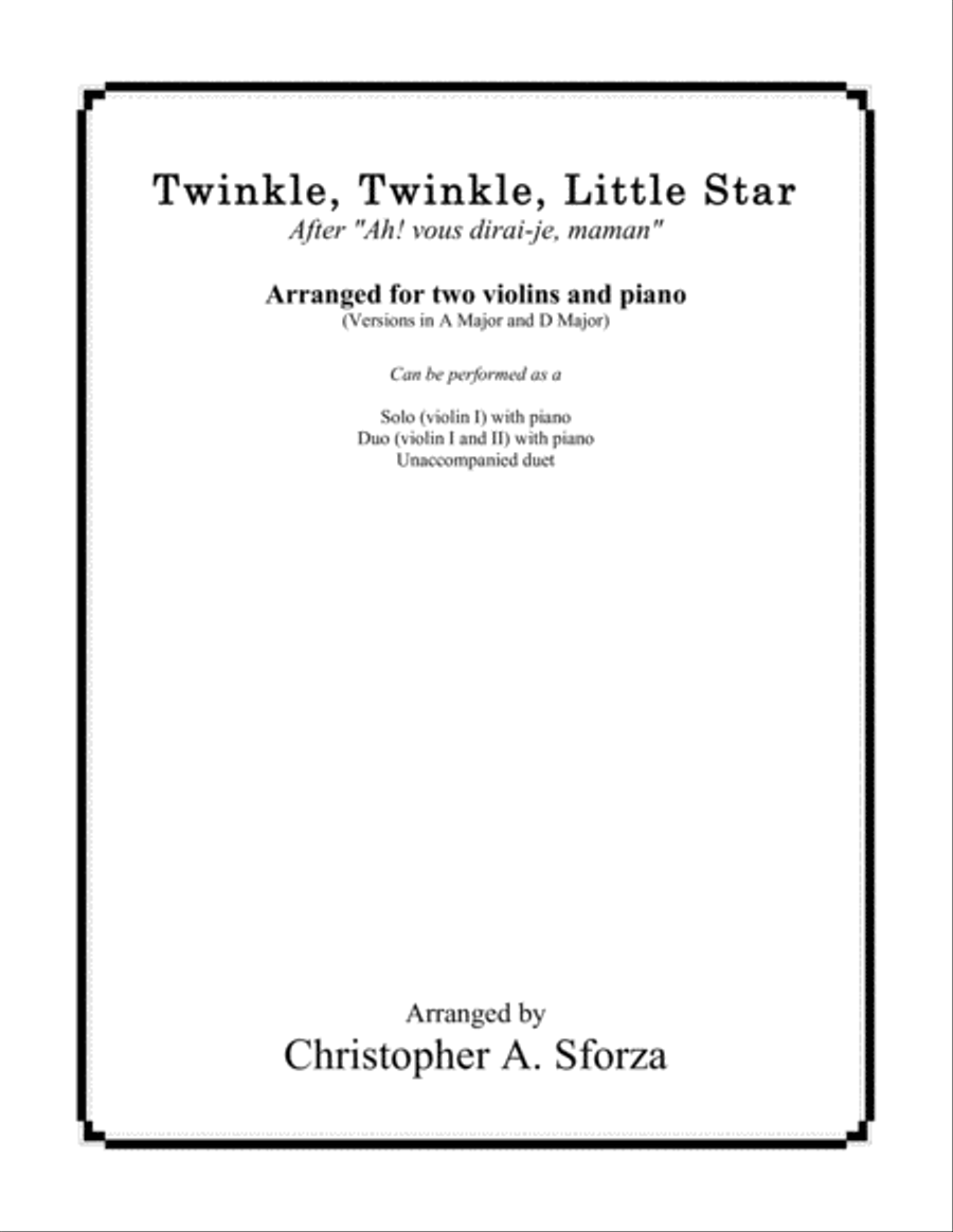 Twinkle, Twinkle, Little Star, for two violins and piano String Duet scores gallery preview page 1