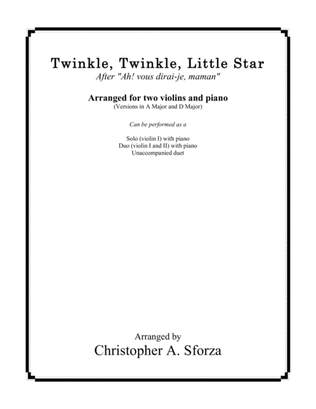 Twinkle, Twinkle, Little Star, for two violins and piano