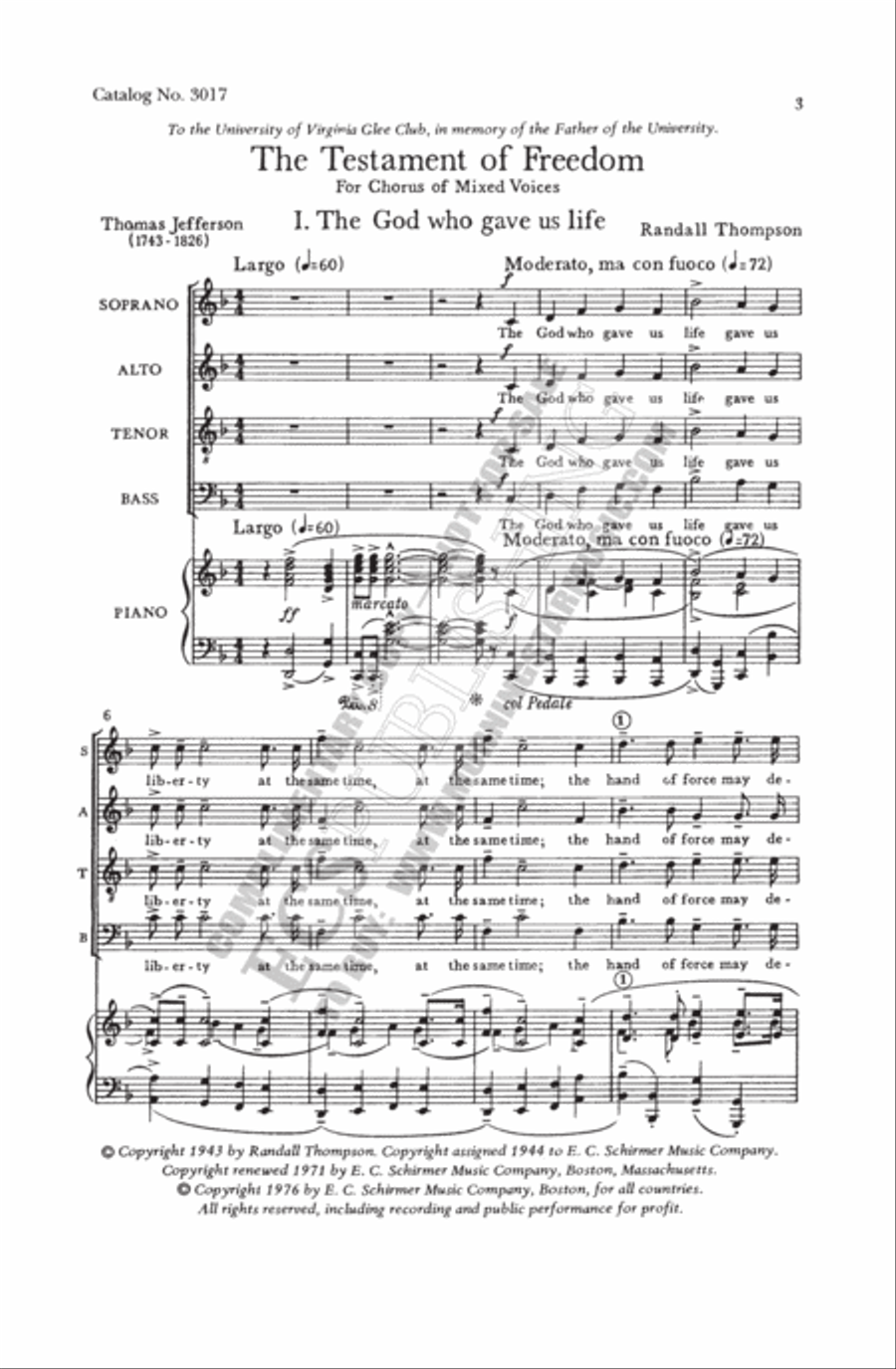 The Testament of Freedom: A Setting of Four Passages from the Writings of Thomas Jefferson (Choral Score)