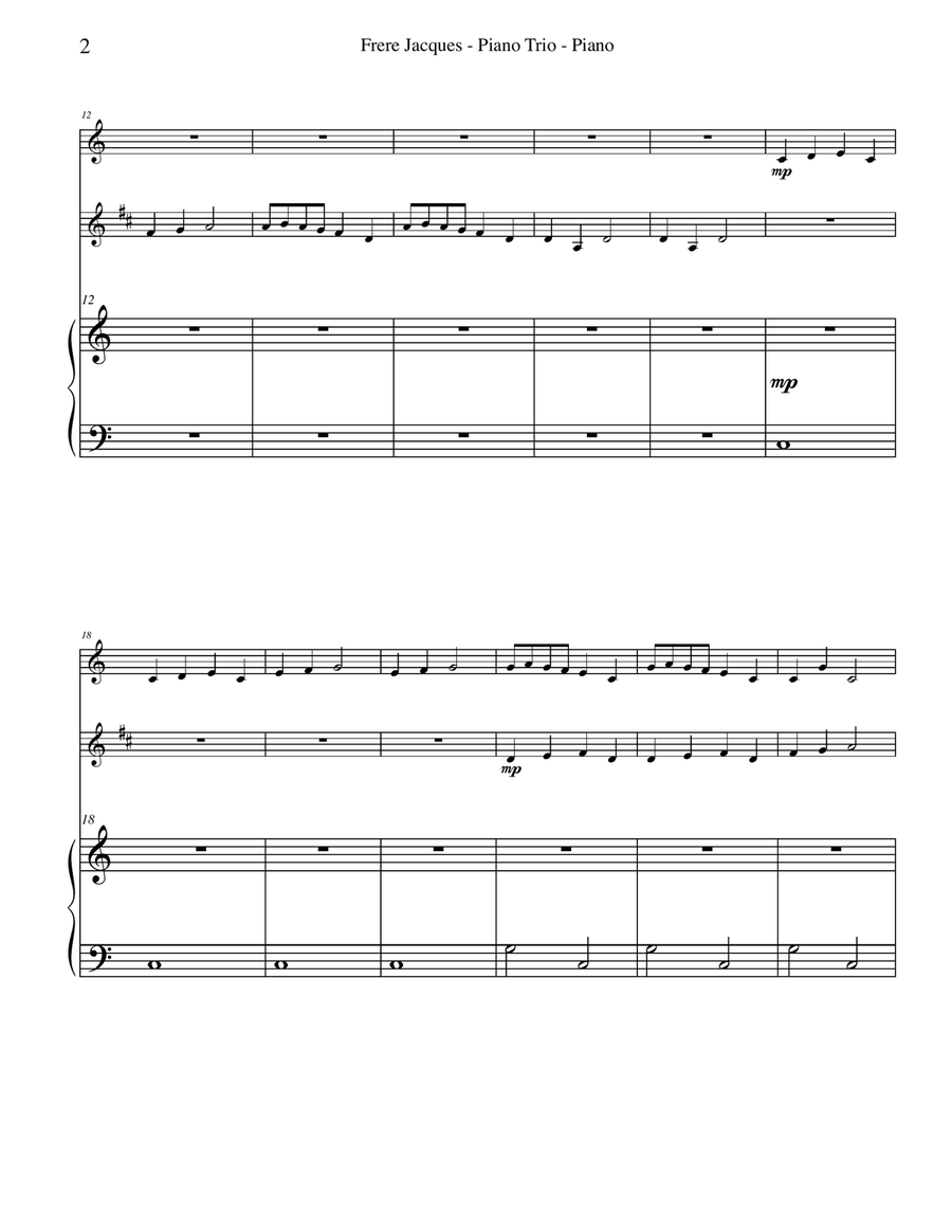 Frere Jacques for Flute, Clarinet & Piano Woodwind Duet scores gallery preview page 2