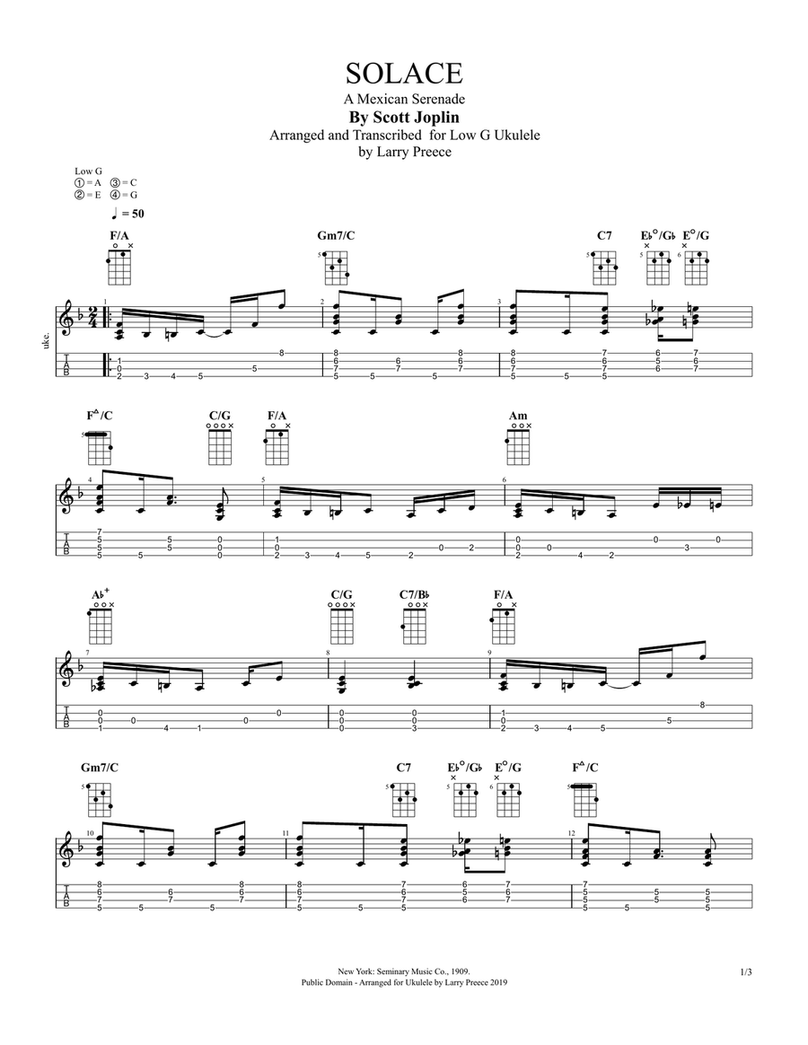 Solace (By Scott Joplin) for Fingerstyle Ululele image number null