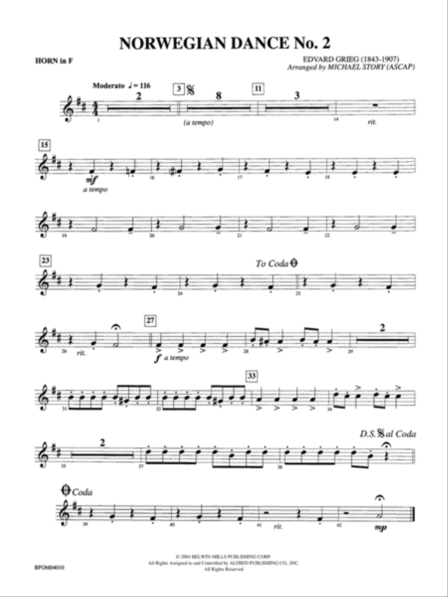Norwegian Dance No. 2: 1st F Horn