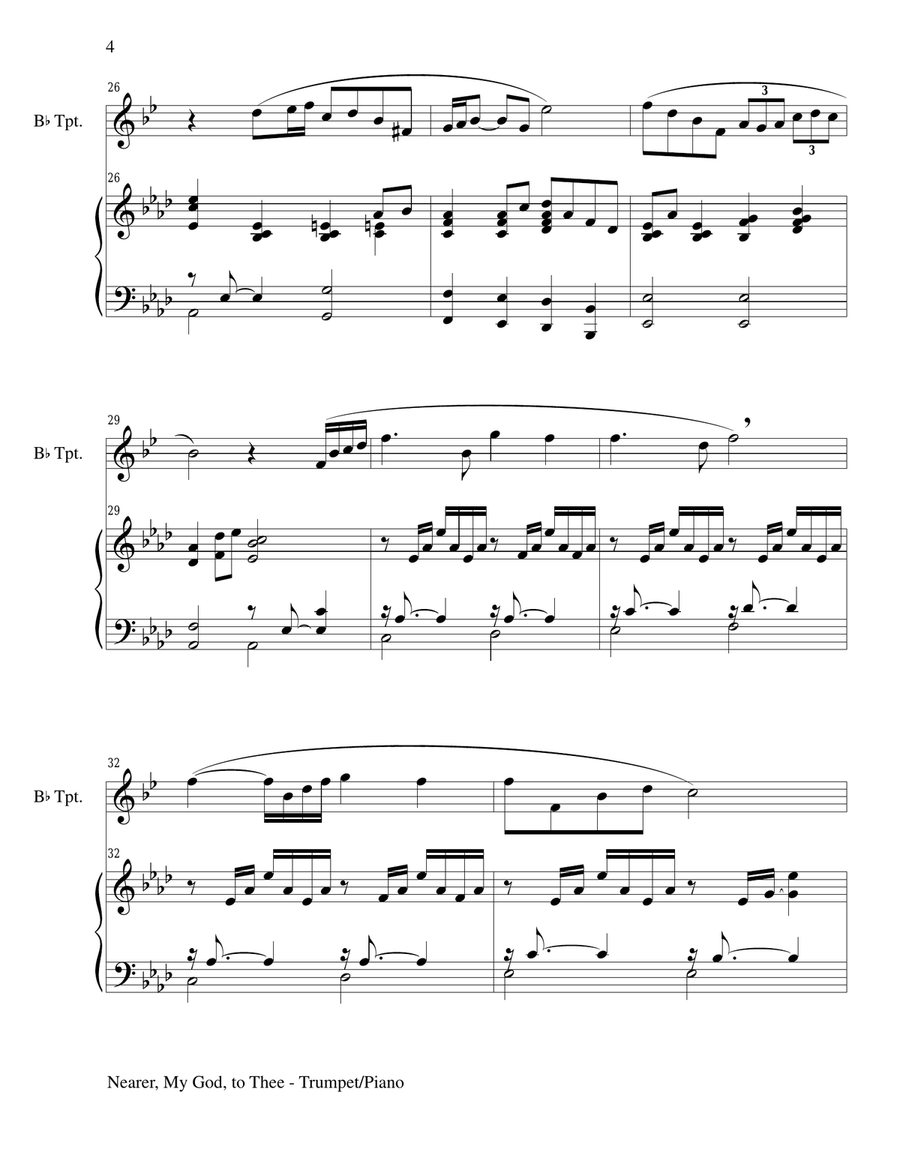 NEARER, MY GOD, TO THEE (Bb Trumpet Piano and Trumpet Part) Trumpet Solo scores gallery preview page 4