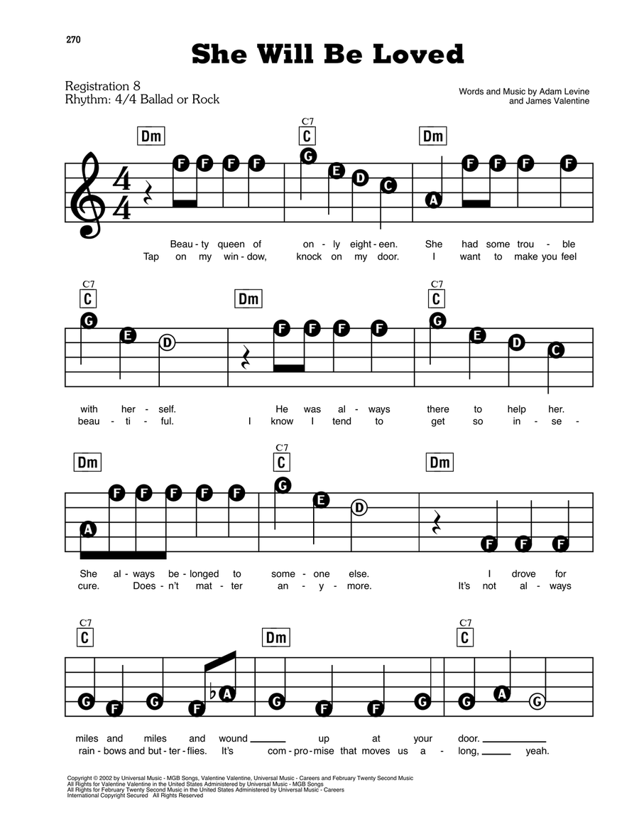 She Will Be Loved She Will Be Loved Electronic Keyboard scores gallery preview page 1