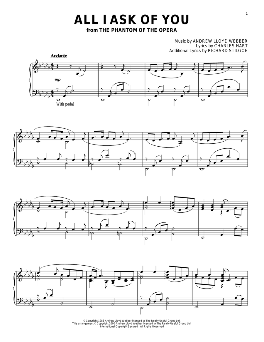 All I Ask Of You (from The Phantom Of The Opera) Piano Solo scores gallery preview page 1