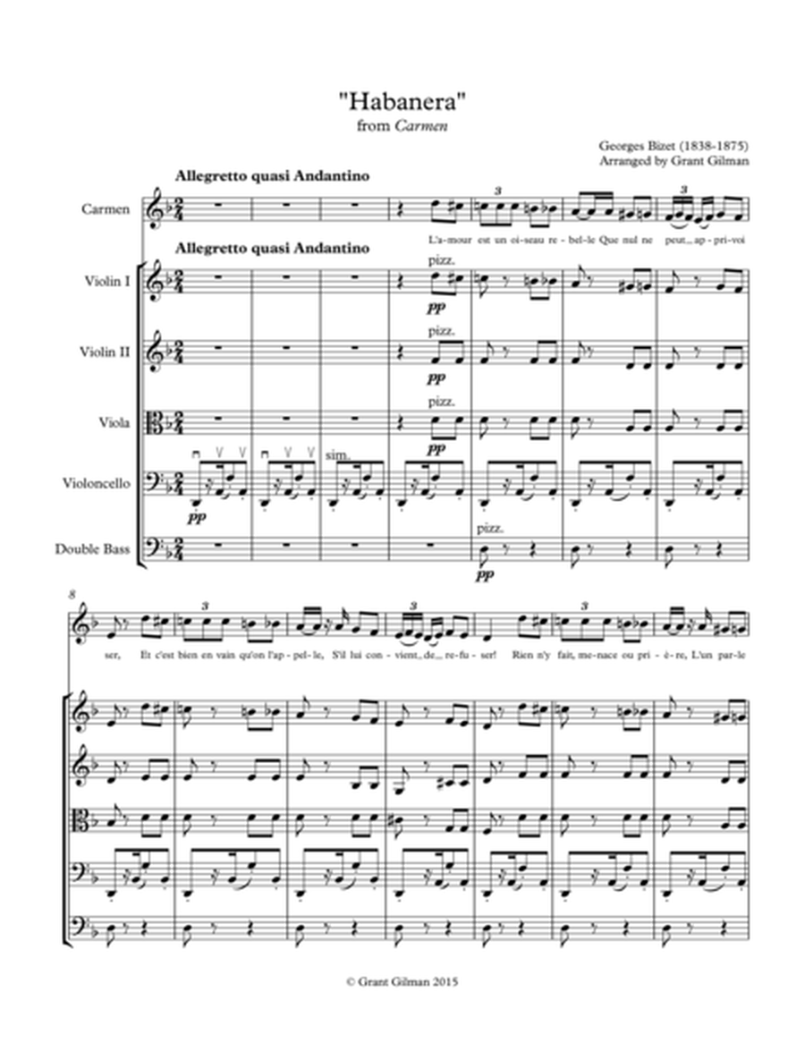 "Habanera" from Bizet's Carmen - for String Orchestra and Mezzo-Soprano - Score & Parts image number null