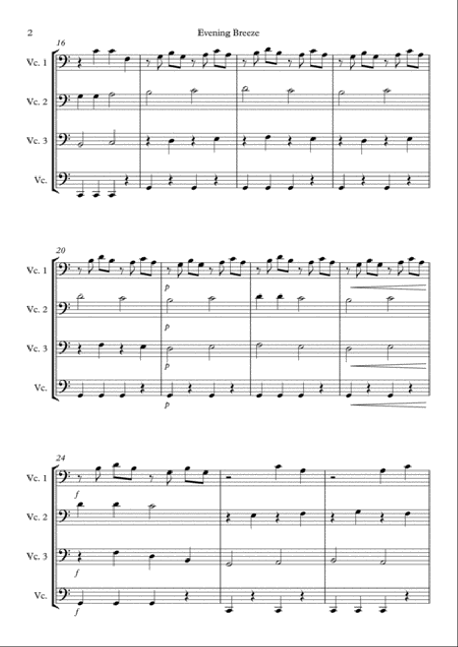 Evening Breeze - Cello Quartet String Quartet scores gallery preview page 2