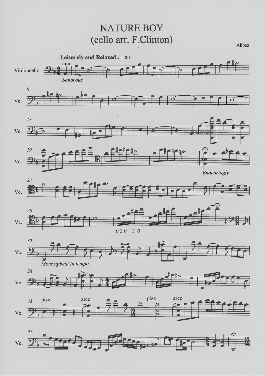 Nature Boy by Eden Ahbez Cello Solo scores gallery preview page 1