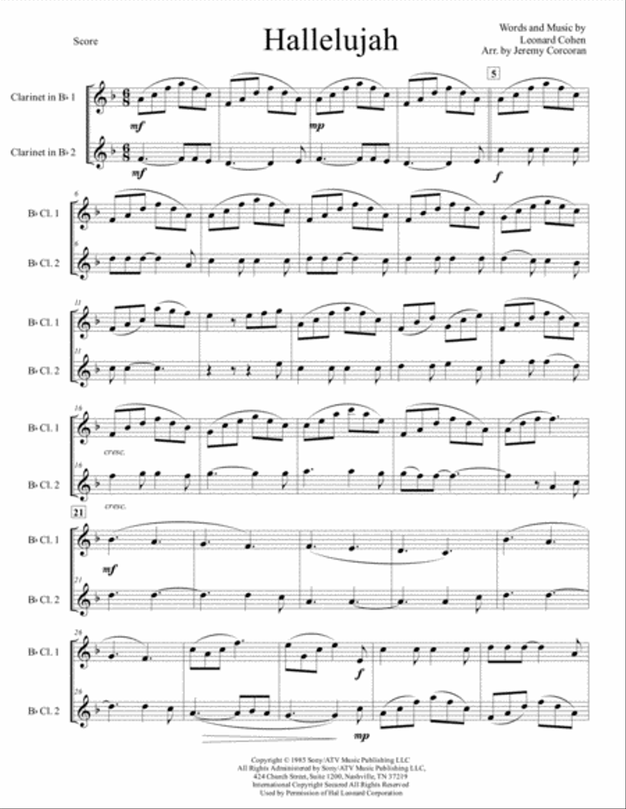 Hallelujah Hallelujah Clarinet Duet scores gallery preview page 2
