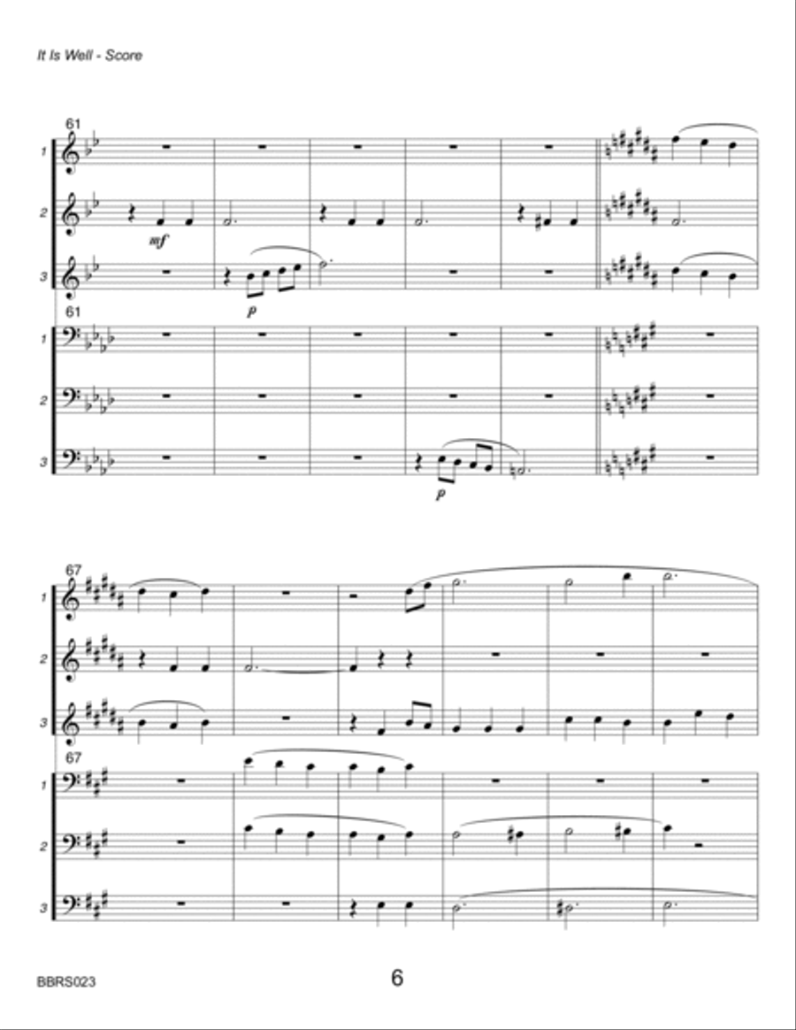 IT IS WELL WITH MY SOUL - 3 TRUMPETS & 3 TROMBONES (unaccompanied) Brass Ensemble scores gallery preview page 6