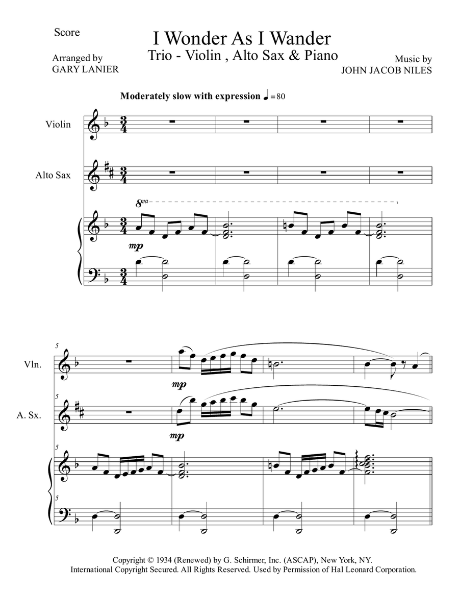 I Wonder As I Wander I Wonder As I Wander Alto Saxophone scores gallery preview page 2