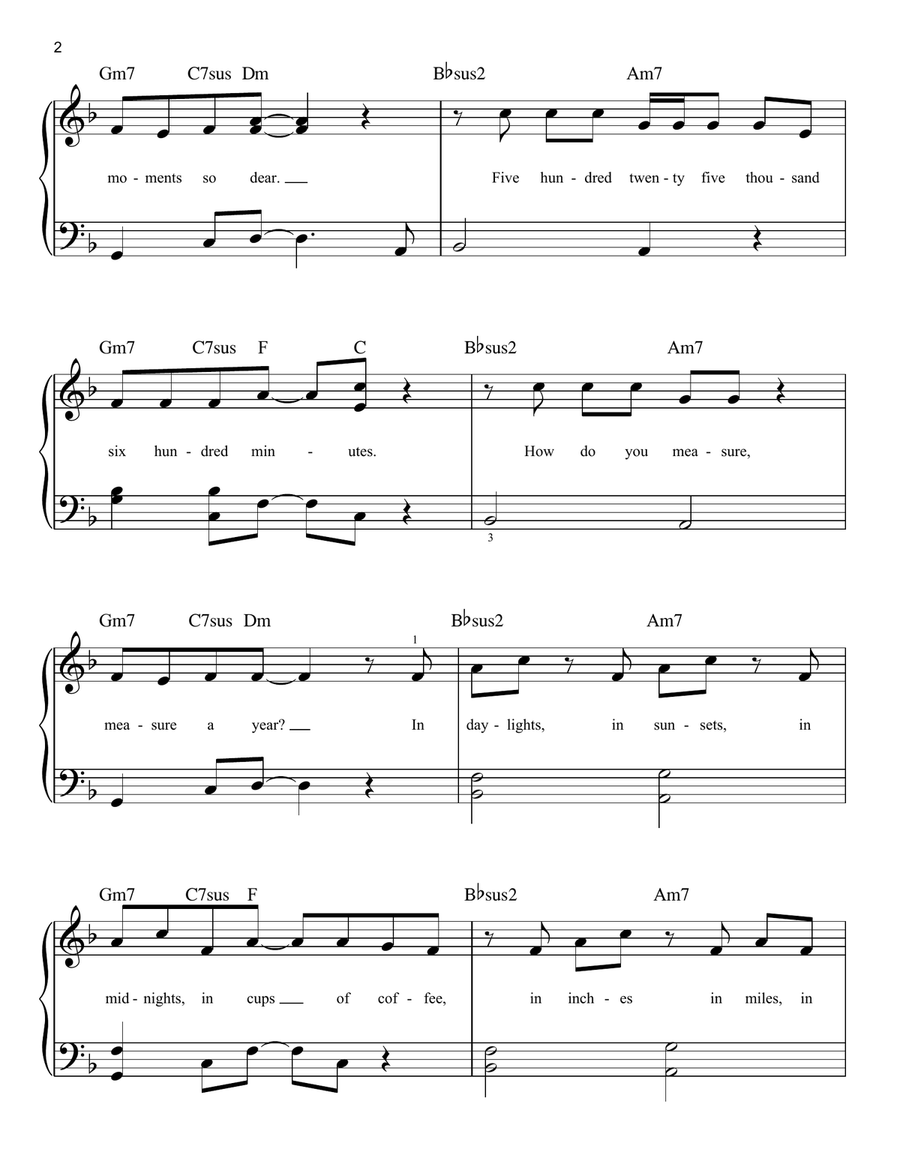 Seasons Of Love (from Rent) Easy Piano scores gallery preview page 2