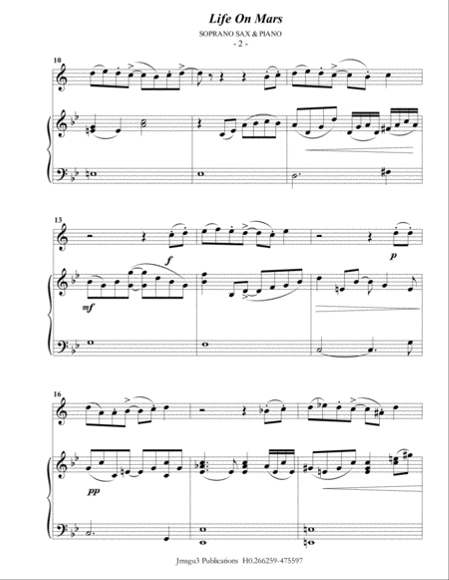 Life On Mars Soprano Saxophone scores gallery preview page 2