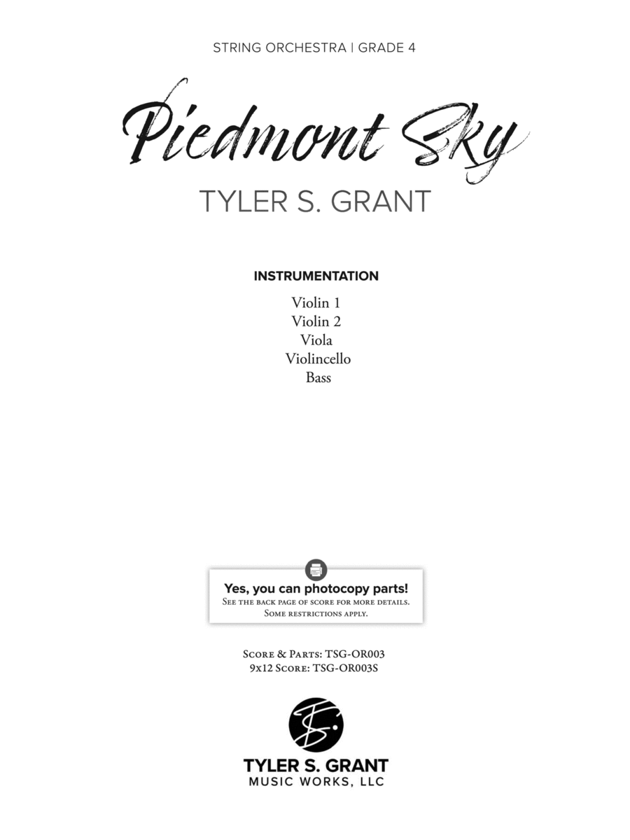 Piedmont Sky: Score String Orchestra scores gallery preview page 1