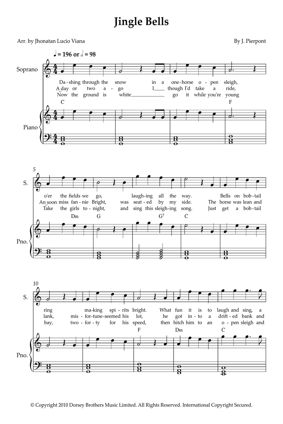 Jingle Bells Jingle Bells Soprano Voice scores gallery preview page 1