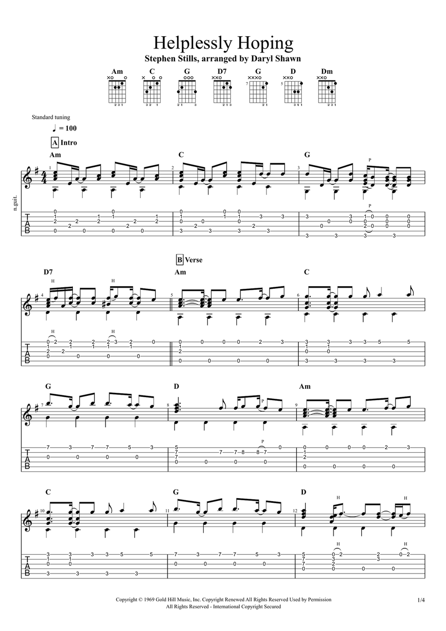 Helplessly Hoping Guitar Tablature scores gallery preview page 1