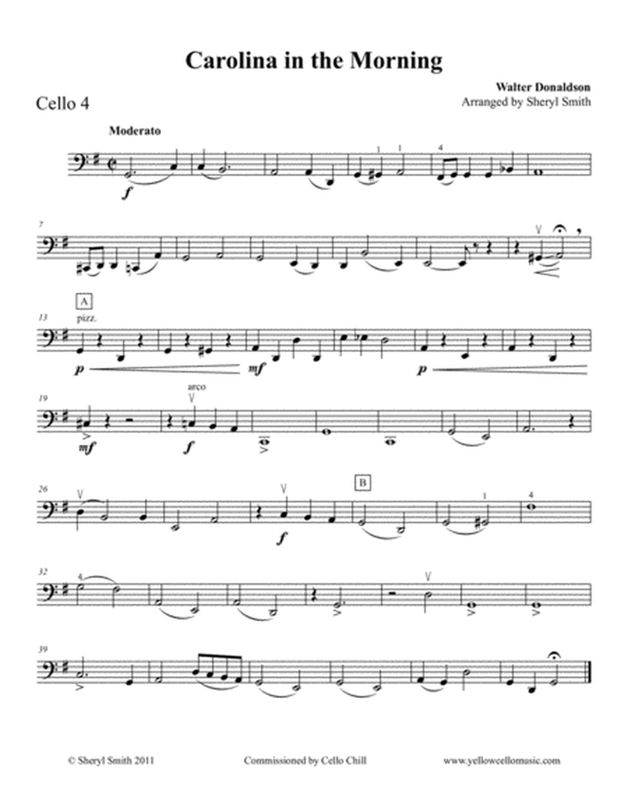 Carolina in the Morning, arranged for four cellos / cello quartet