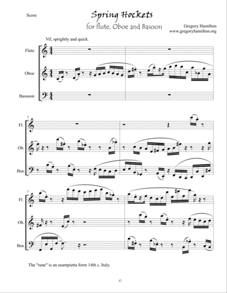 Spring Hockets for Flute, Oboe and Basoon Woodwind Trio scores gallery preview page 1