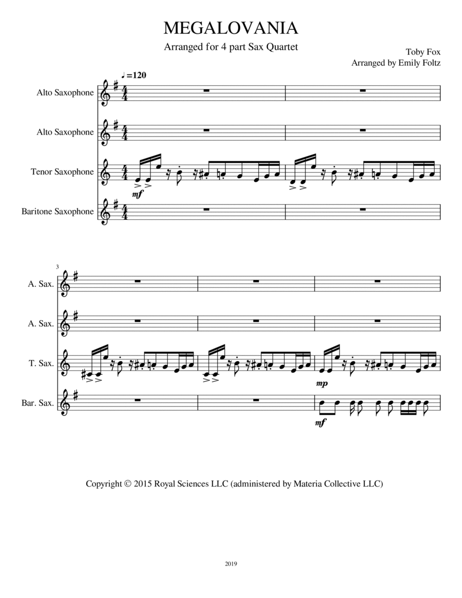 Megalovania Woodwind Quartet scores gallery preview page 1