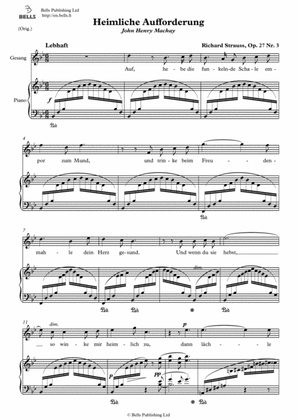 Book cover for Heimliche Aufforderung, Op. 27 No. 3 (Original key. B-flat Major)