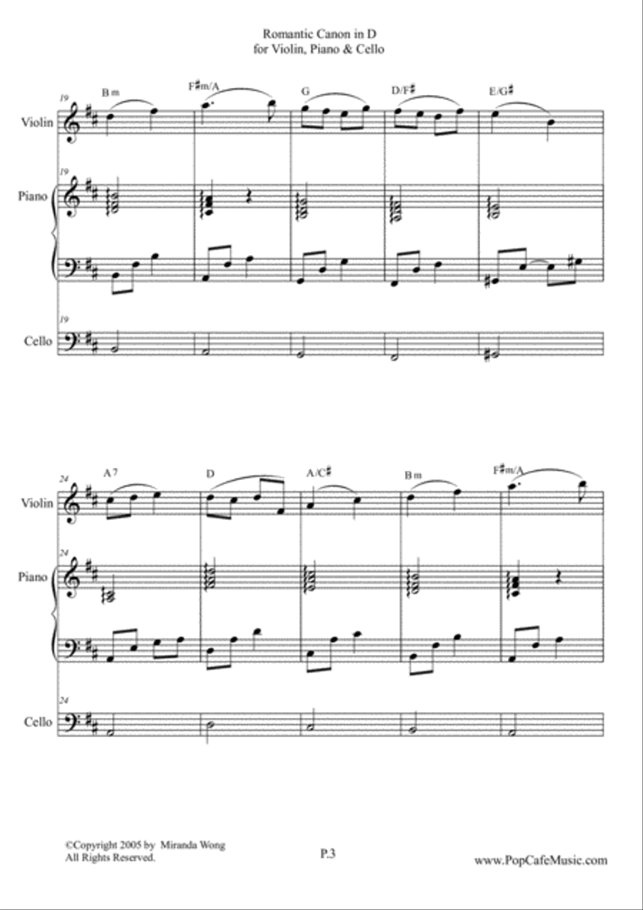 Romantic Canon in D for Violin, Piano & Cello Piano Trio scores gallery preview page 3