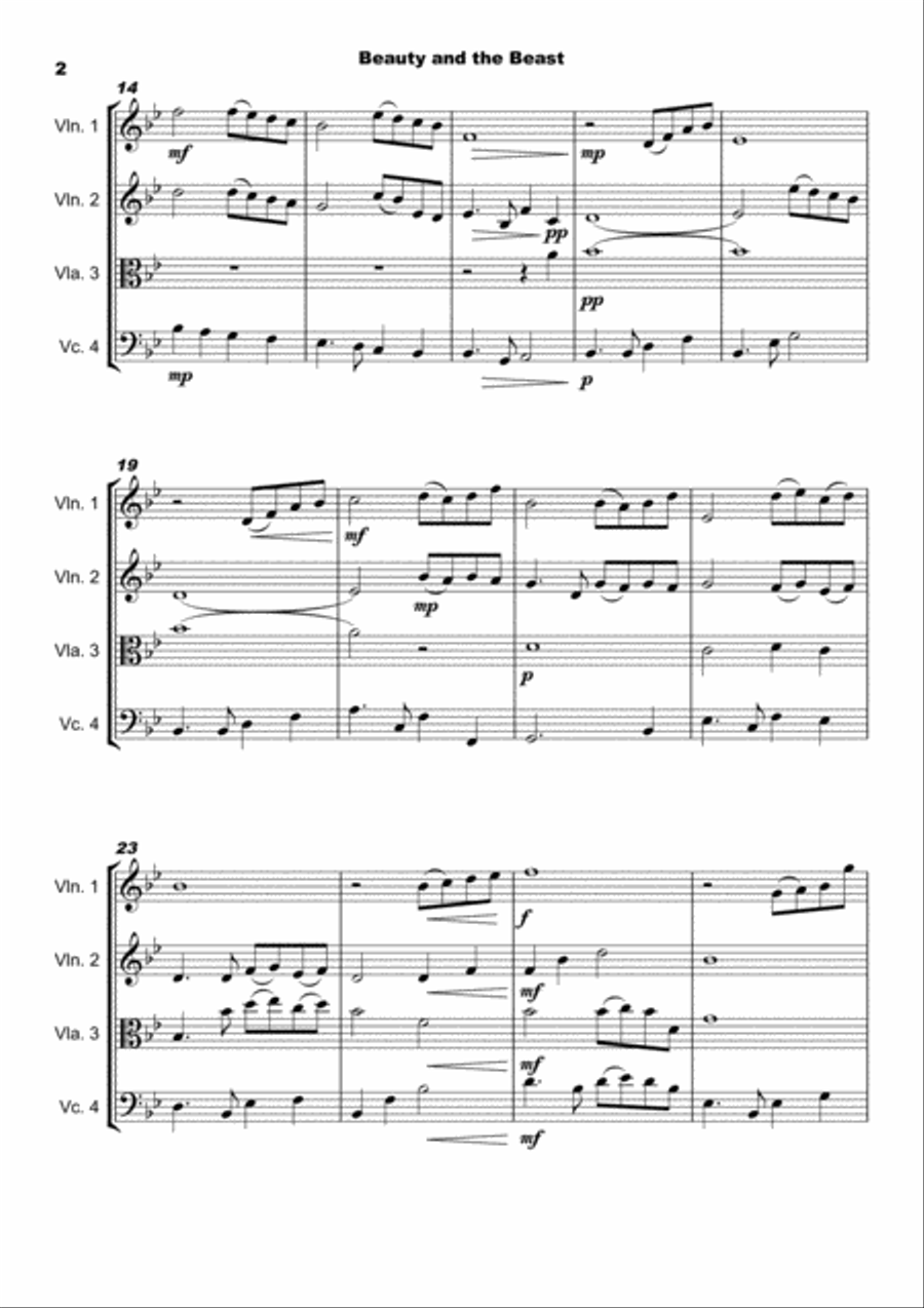Beauty And The Beast String Quartet scores gallery preview page 3