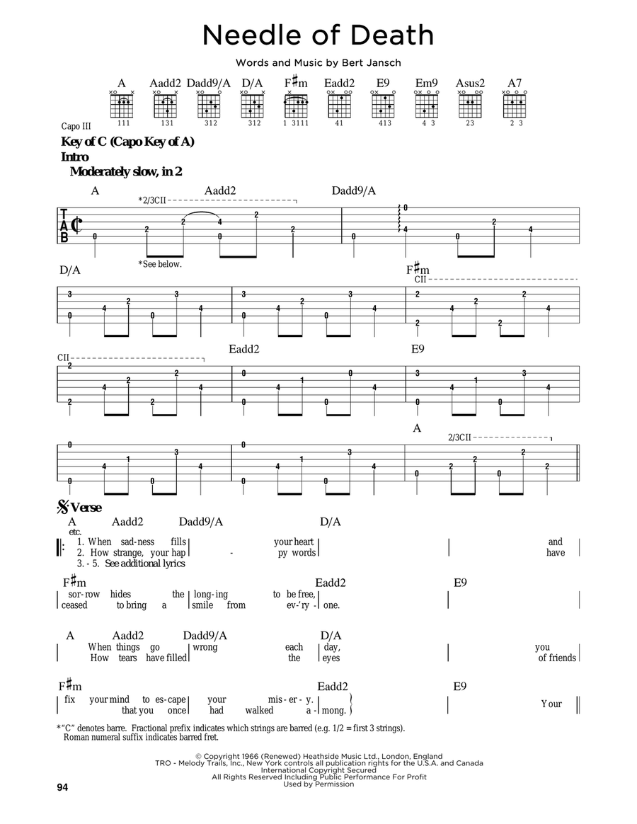 Needle Of Death Electric Guitar scores gallery preview page 1