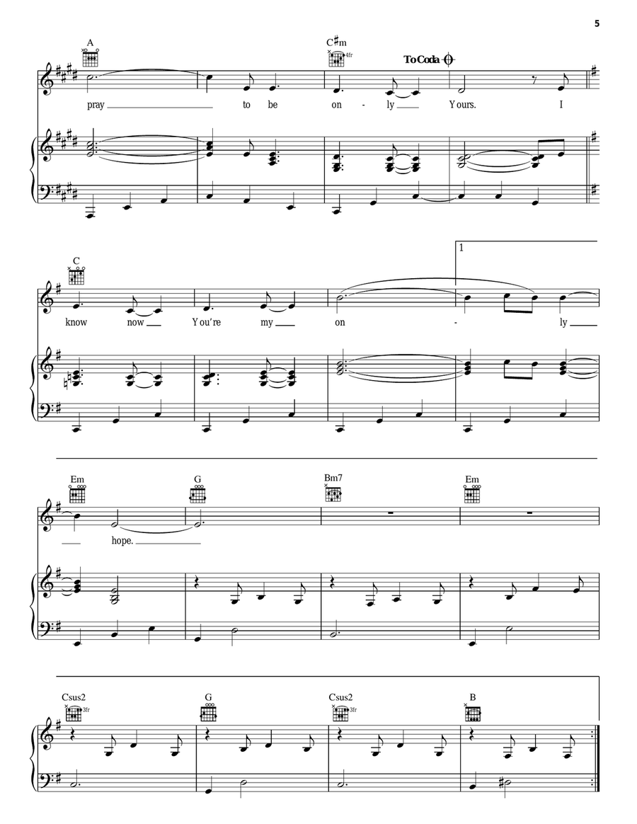 Only Hope Piano, Vocal, Guitar scores gallery preview page 5