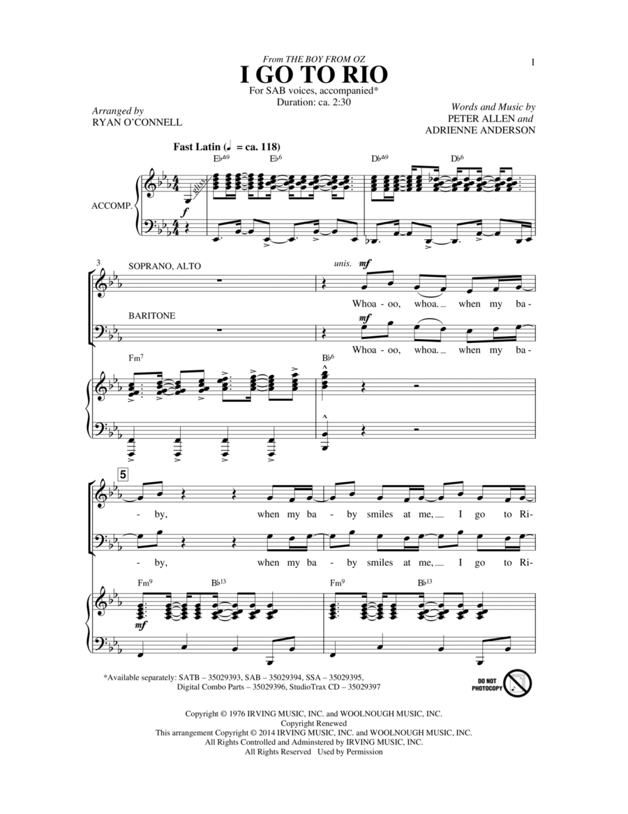 I Go To Rio (from The Boy From Oz) (arr. Ryan O'Connell) 3-Part scores gallery preview page 1