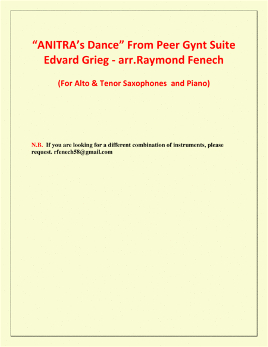 Anitra's Dance - From Peer Gynt - Alto & Tenor Saxaphones and Piano Woodwind Duet scores gallery preview page 3