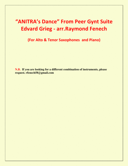 Anitra's Dance - From Peer Gynt - Alto & Tenor Saxaphones and Piano image number null