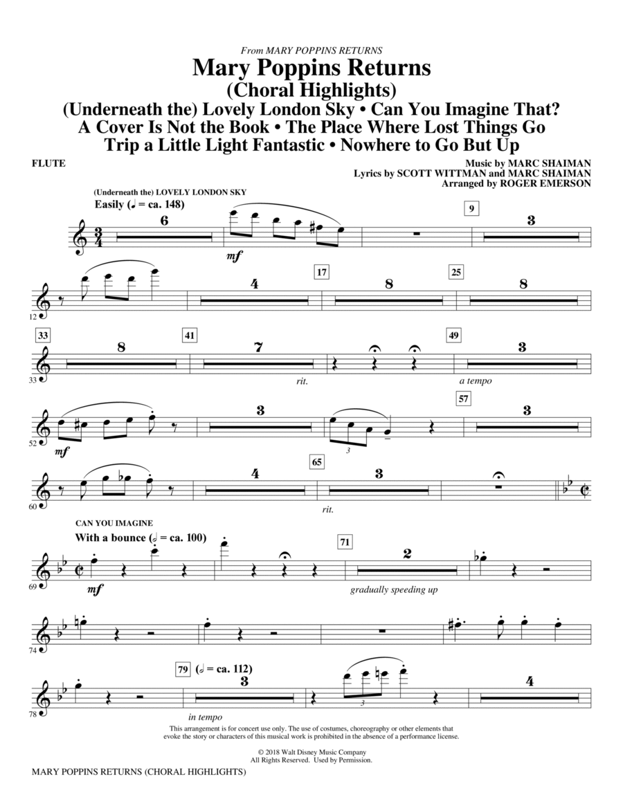 Mary Poppins Returns (Choral Highlights) (arr. Roger Emerson) - Flute Choir scores gallery preview page 1