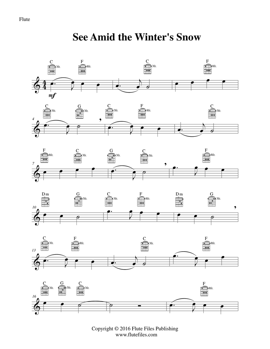 See Amid the Winter’s Snow - Flute Solo with Guitar Chords Chamber Music scores gallery preview page 3