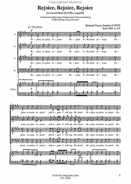 Rejoice, rejoice, rejoice! for mixed choir (SATB) a cappella (2008)