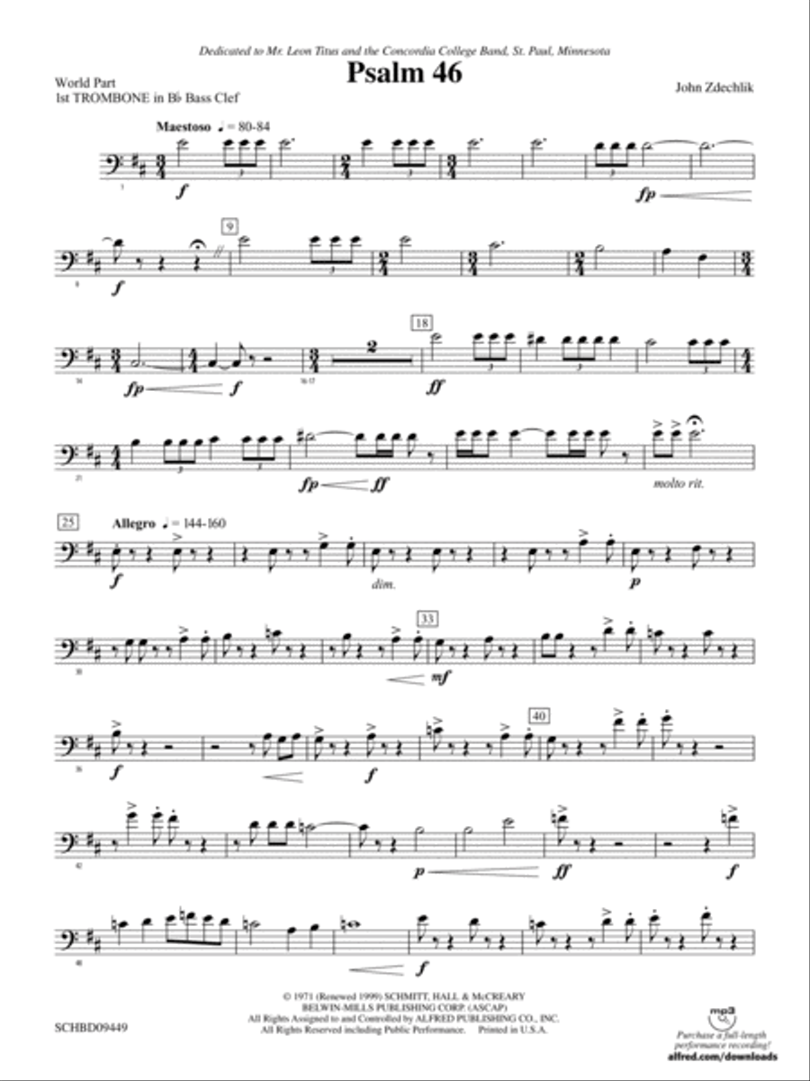 Psalm 46: (World Part) 1st B-flat Trombone B.C. Concert Band scores gallery preview page 1