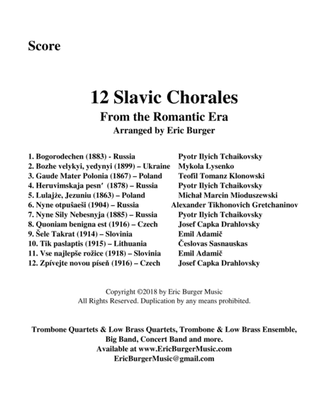 12 Slavic Chorals from the Romantic Era for Trombone or Low Brass Quartet image number null