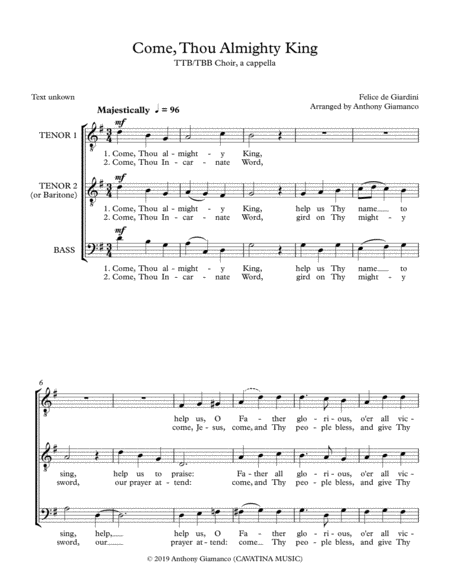 Come, Thou Almighty King (TTB or TBB choir, a cappella) image number null