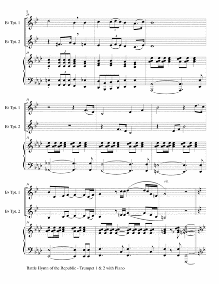 BATTLE HYMN OF THE REPUBLIC (Trio– Bb Trumpet1, Bb Trumpet 2 with Piano/Score and Parts) image number null