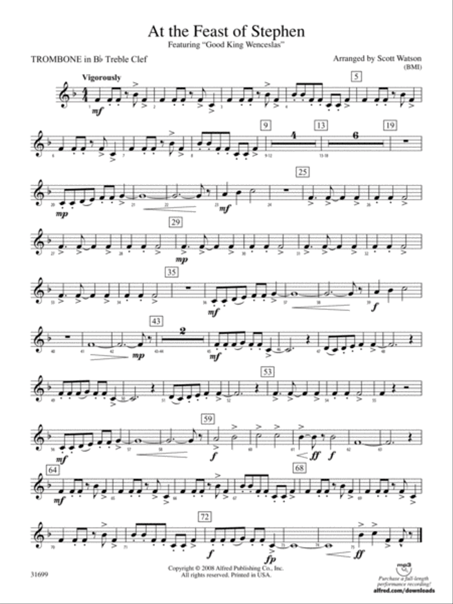 At the Feast of Stephen: (World Part) 1st B-flat Trombone T.C. Concert Band scores gallery preview page 1