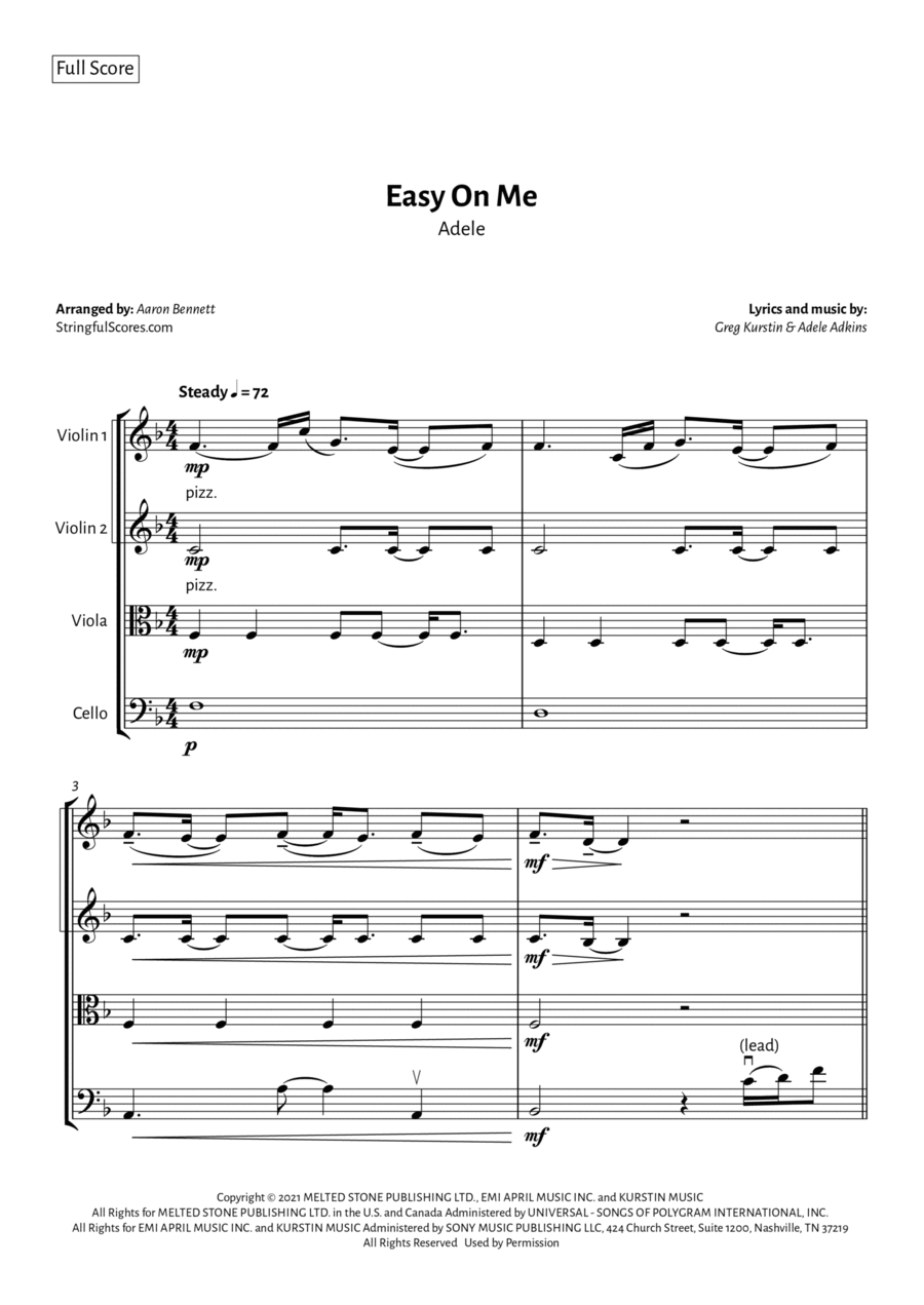 Easy On Me String Quartet scores gallery preview page 1