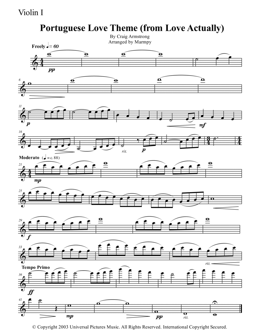 Portuguese Love Theme Portuguese Love Theme String Quartet scores gallery preview page 1