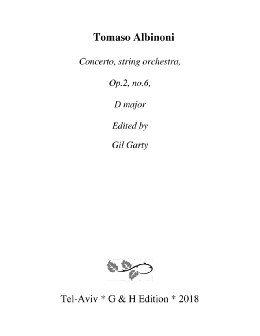 Concerto, string orchestra, Op.2, no.6, D major (Original version) String Orchestra scores gallery preview page 1