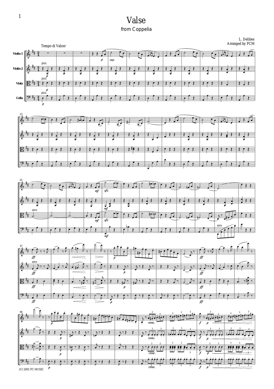 Delibes Valse from Coppelia, for string quartet, CD101 String Quartet scores gallery preview page 1