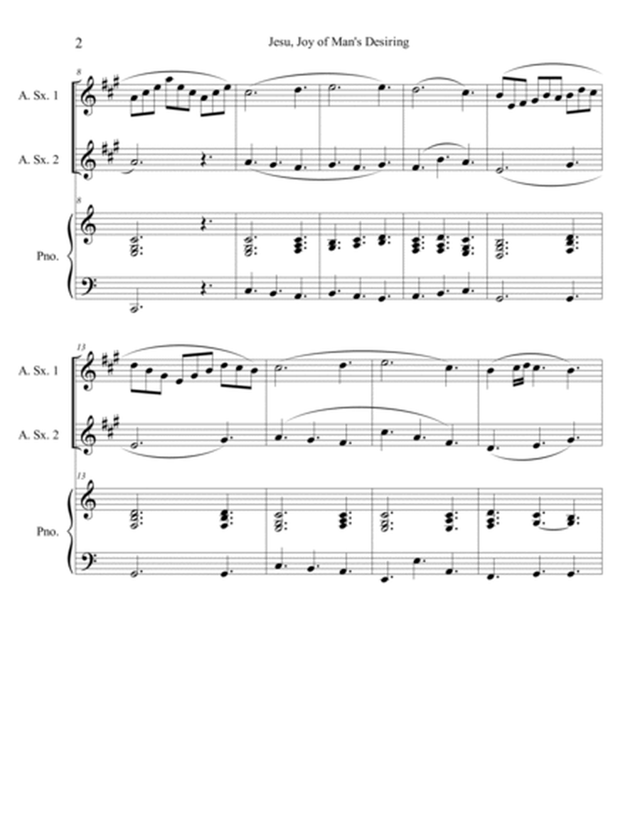 Jesu, Joy of Man's Desiring (Alto Sax Duet) with optional piano accompaniment image number null