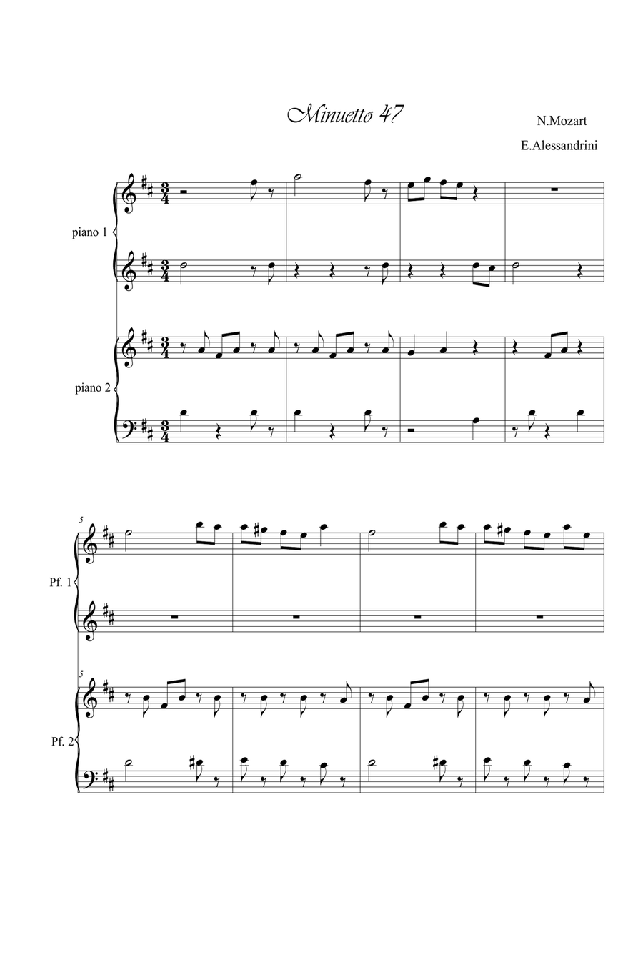 Minuetto 47. Piano 4 hands Piano Method scores gallery preview page 1