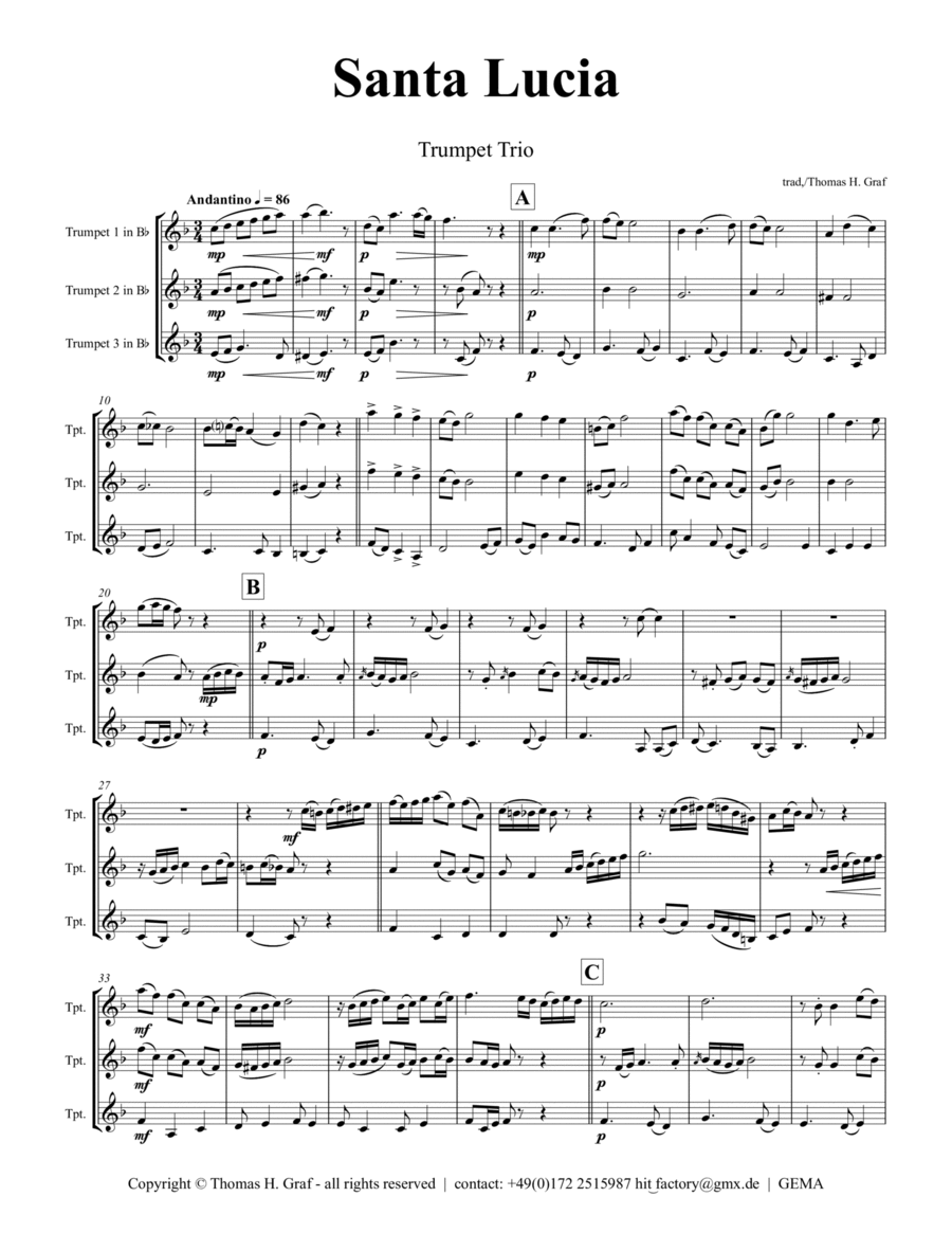 Santa Lucia - Italian Folk Song - Here in the twighlight - Trumpet Trio